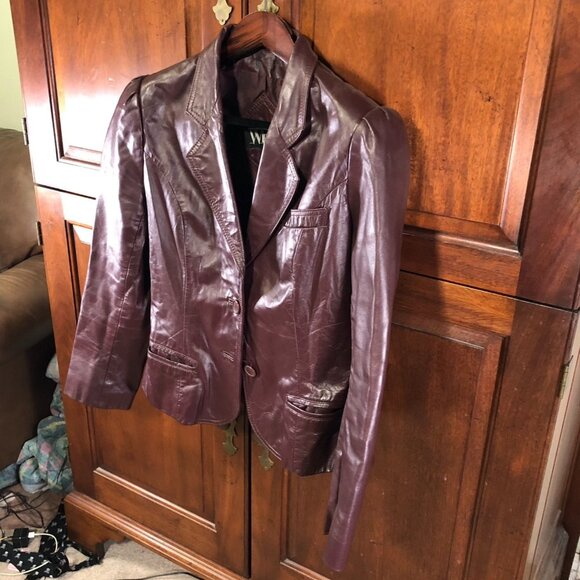 Winlit Women's Leather Blazer Jacket Size 15-16 Red Button Front Y2K - Picture 14 of 16